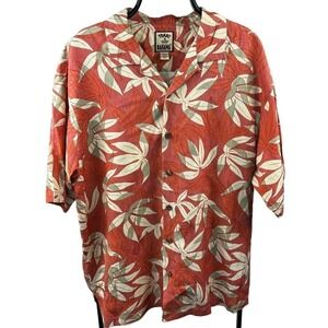 Tommy Bahama Orange 100% silk Button Down Short Sleeve Shirt L Hawaiian